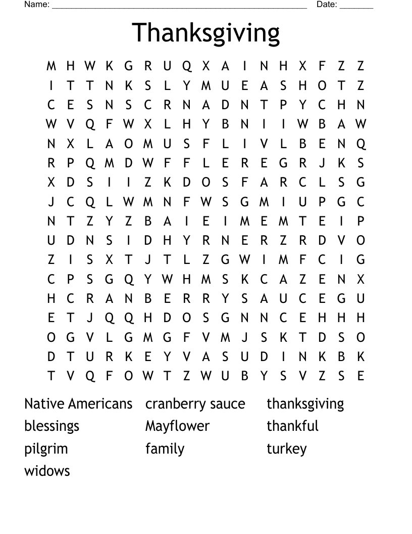 Thanksgiving Word Search