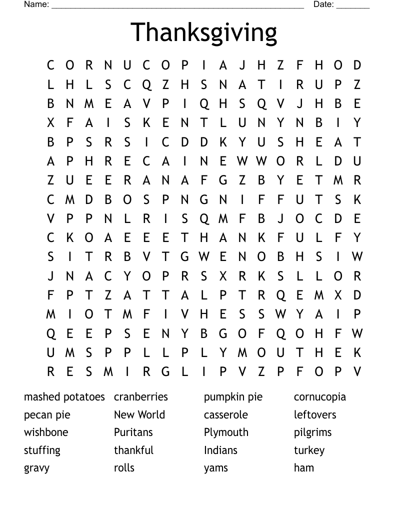 Thanksgiving Word Search