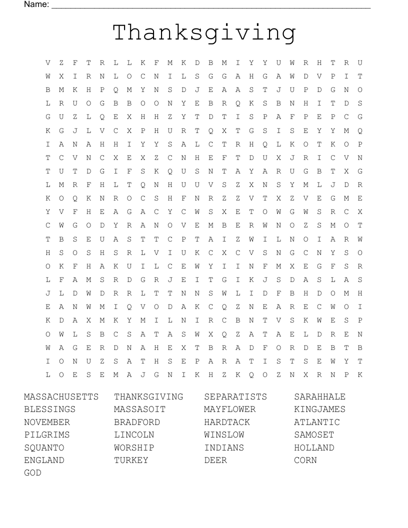 Thanksgiving Word Search