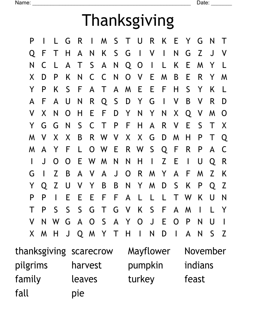 Thanksgiving Word Search