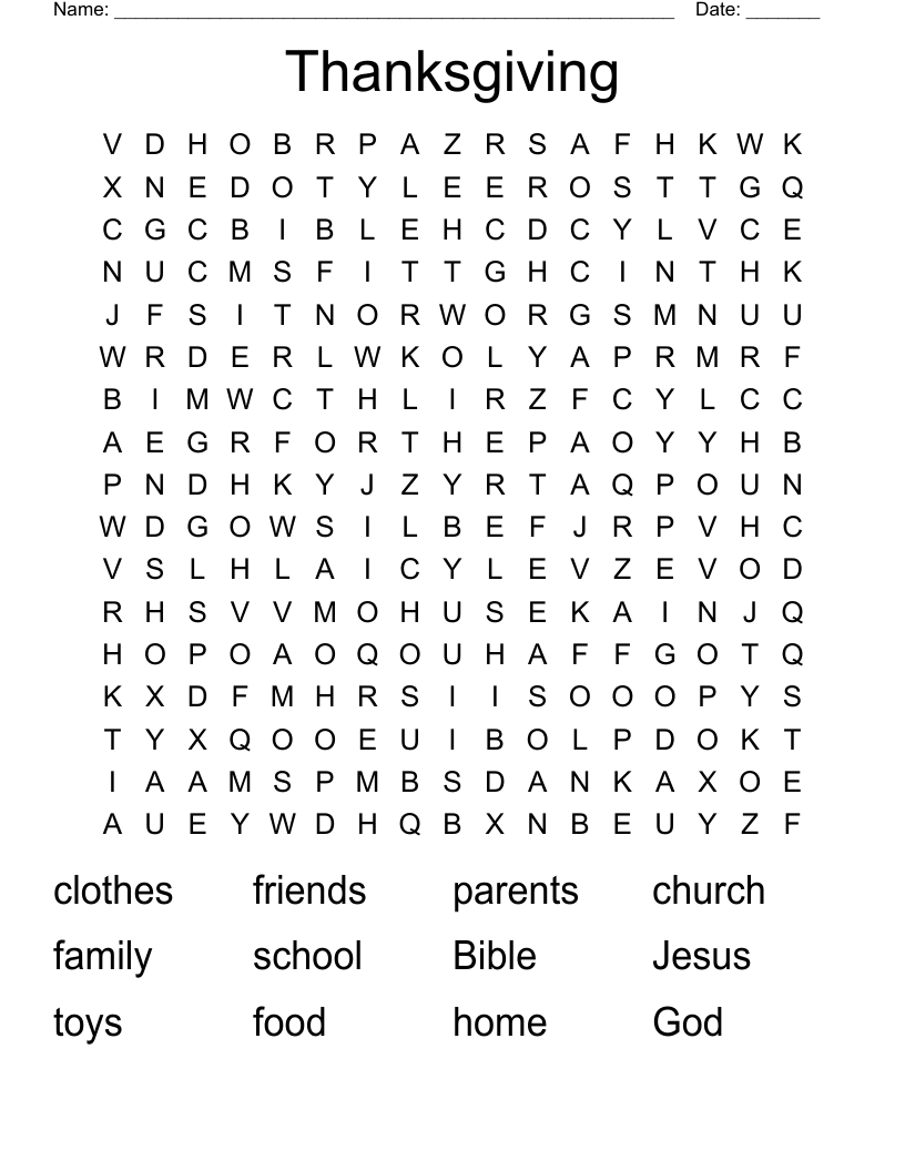 Thanksgiving Word Search