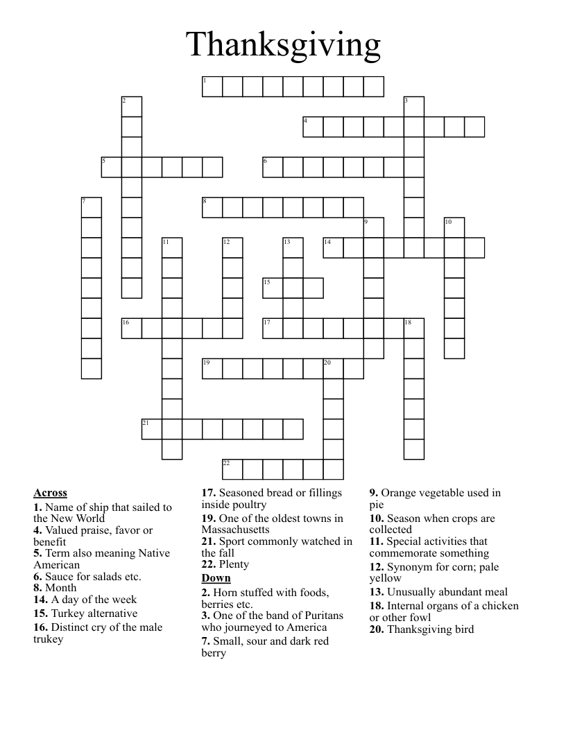 Thanksgiving Crossword