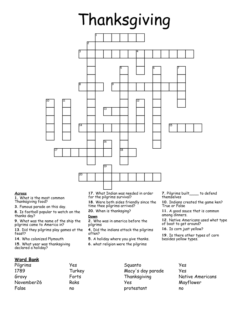 Thanksgiving Crossword