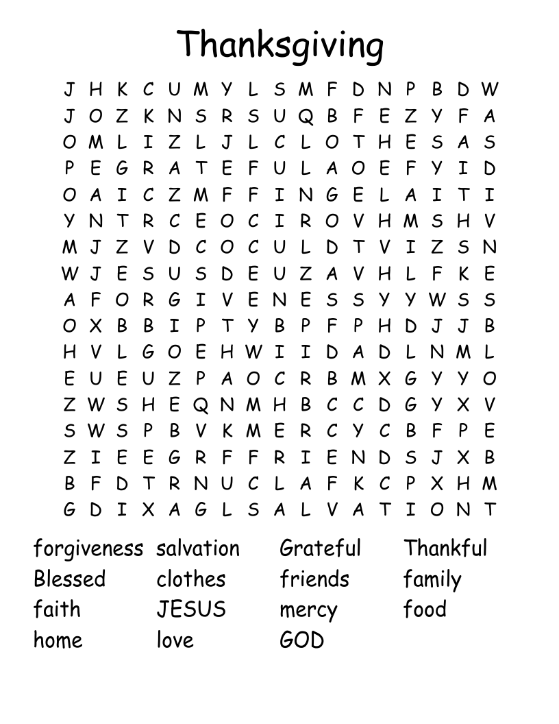 Thanksgiving Word Search