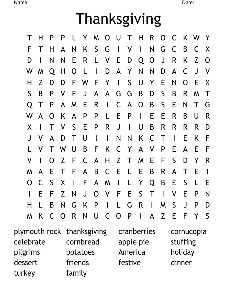Thanksgiving Word Search
