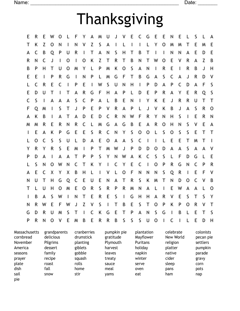 Thanksgiving Word Search
