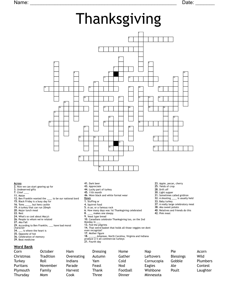 Thanksgiving Crossword