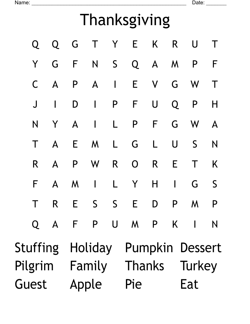 Thanksgiving Word Search