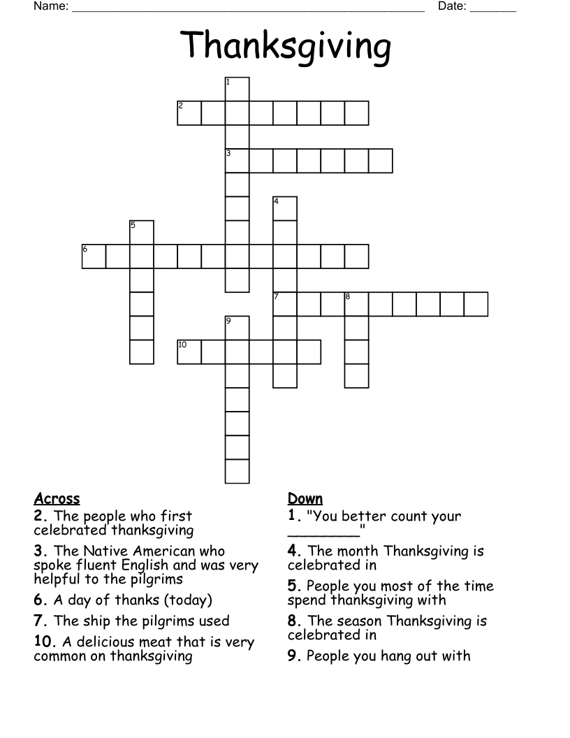 Thanksgiving Crossword