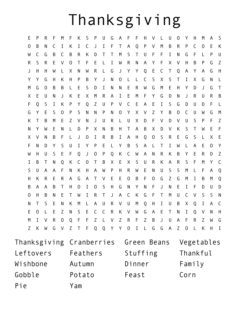 Thanksgiving Word Search