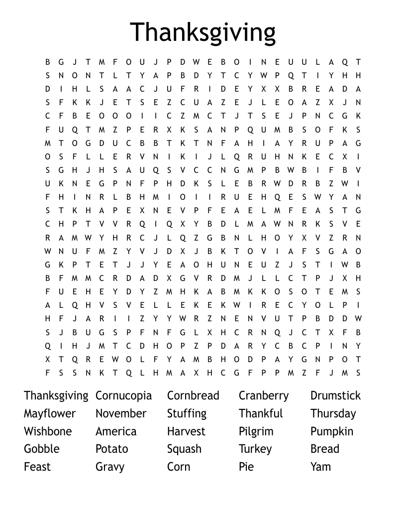 Thanksgiving Word Search