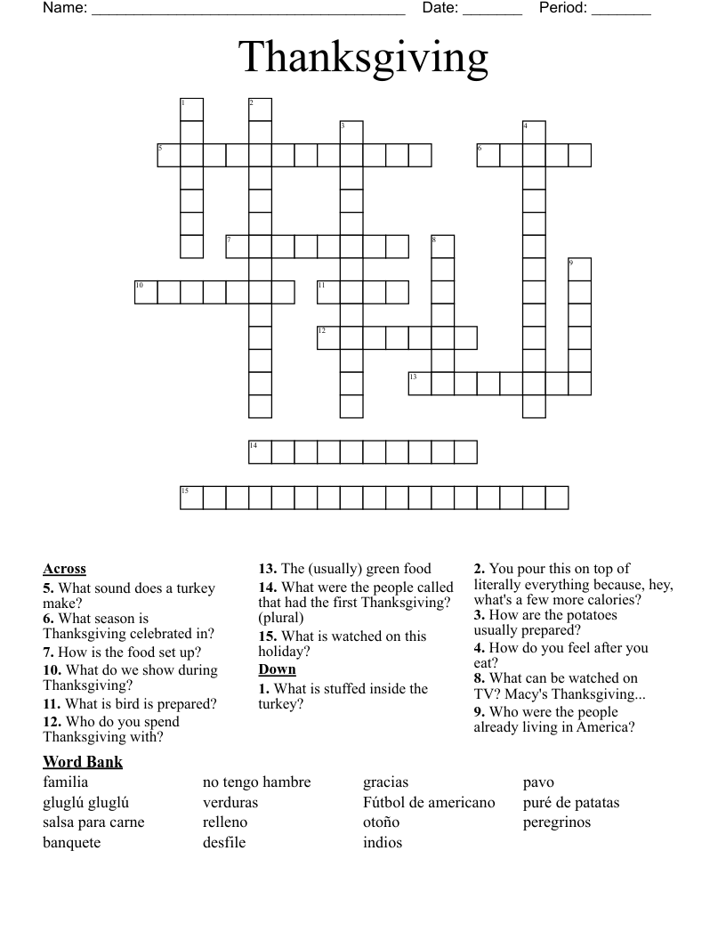 Thanksgiving Crossword