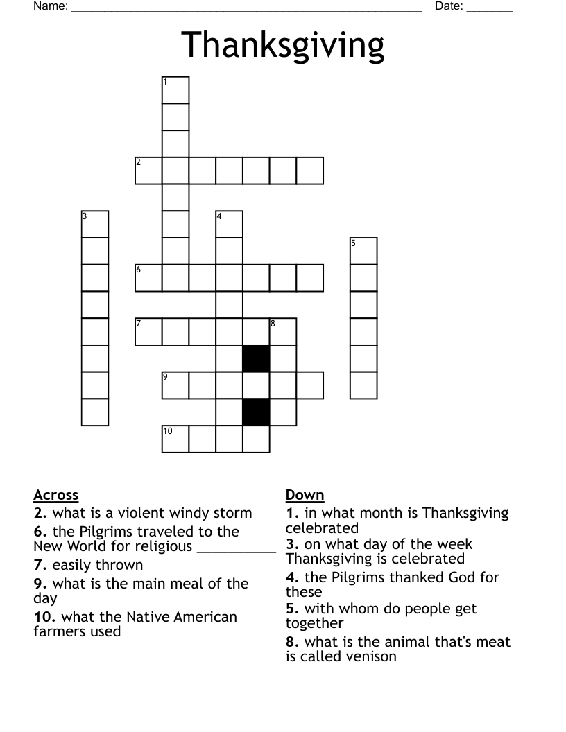 Thanksgiving Crossword
