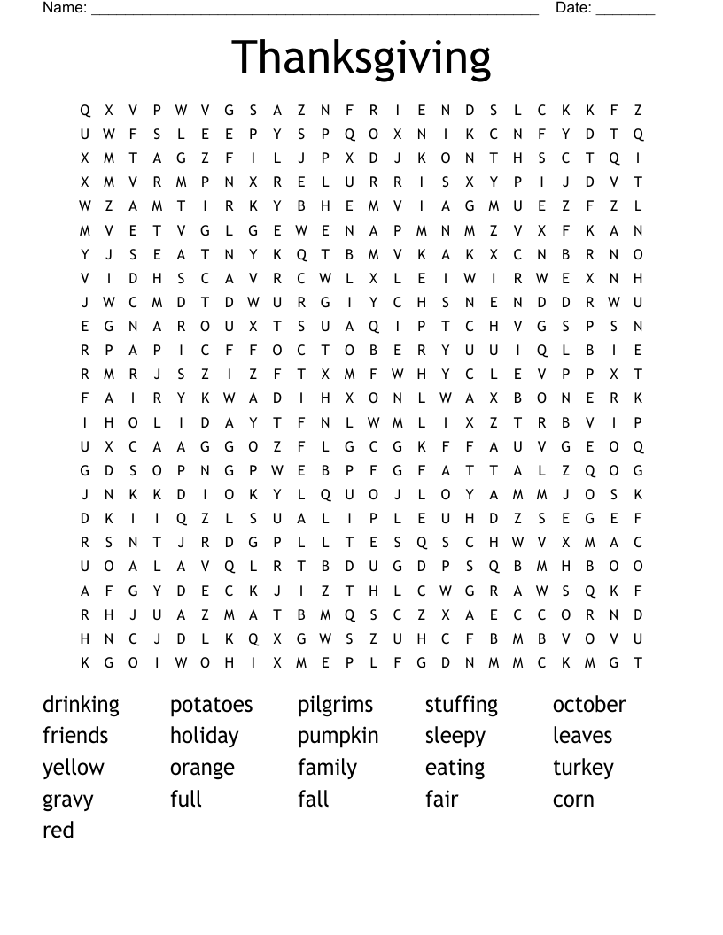 Thanksgiving Word Search