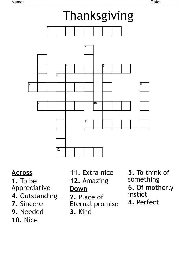 Thanksgiving Crossword