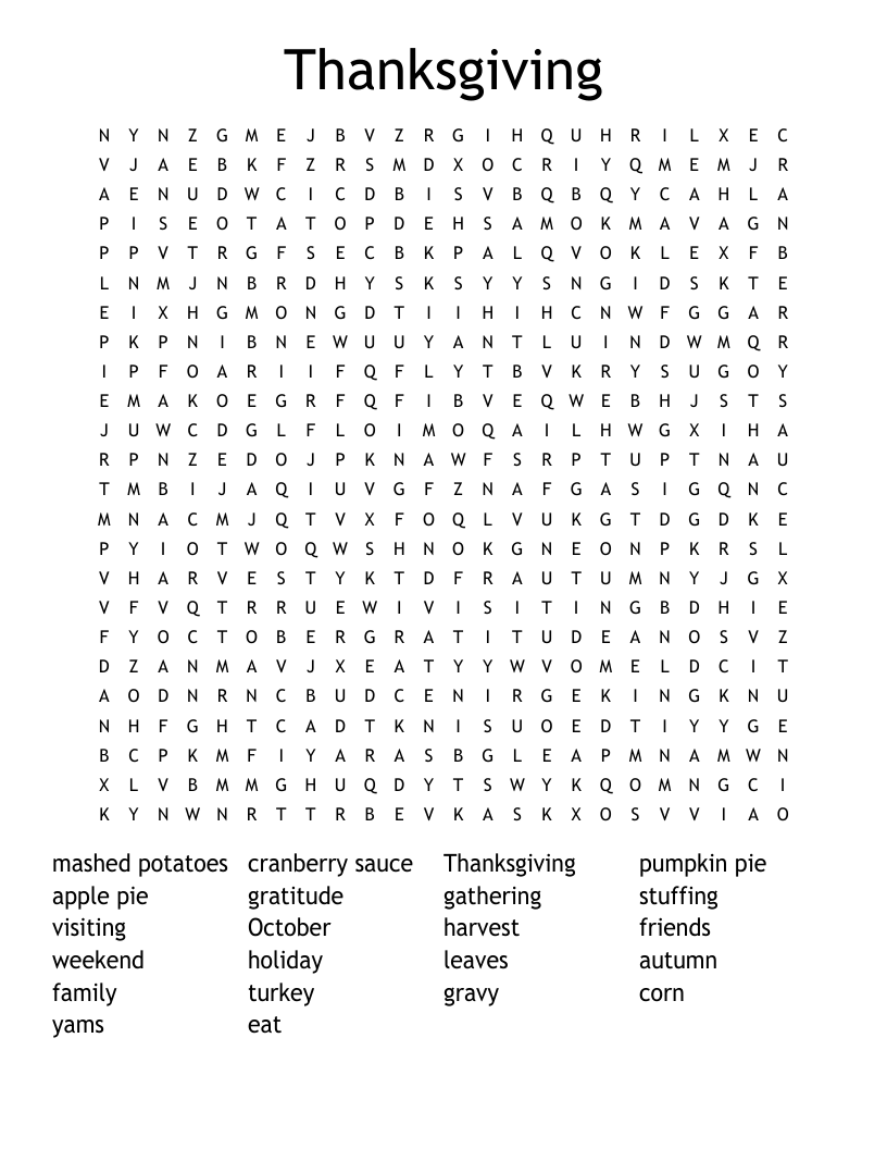 Thanksgiving Word Search