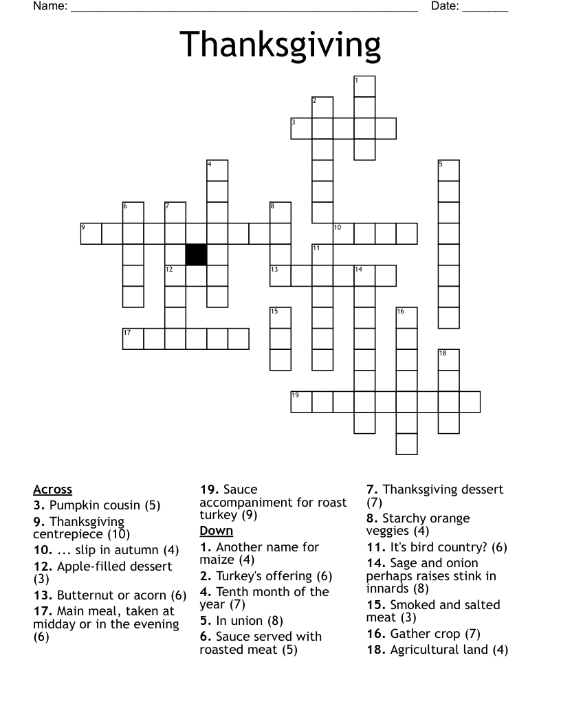 Thanksgiving Crossword