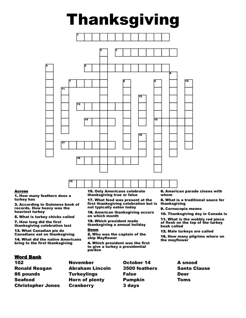 Thanksgiving Crossword