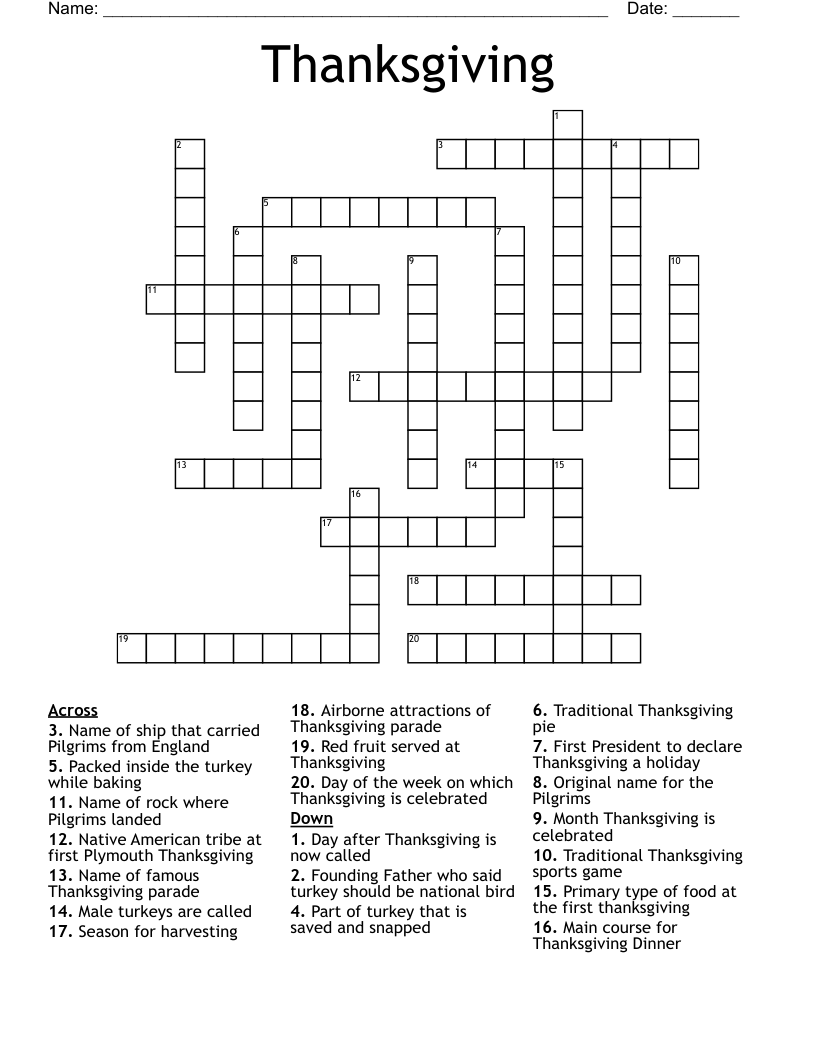 Thanksgiving Crossword