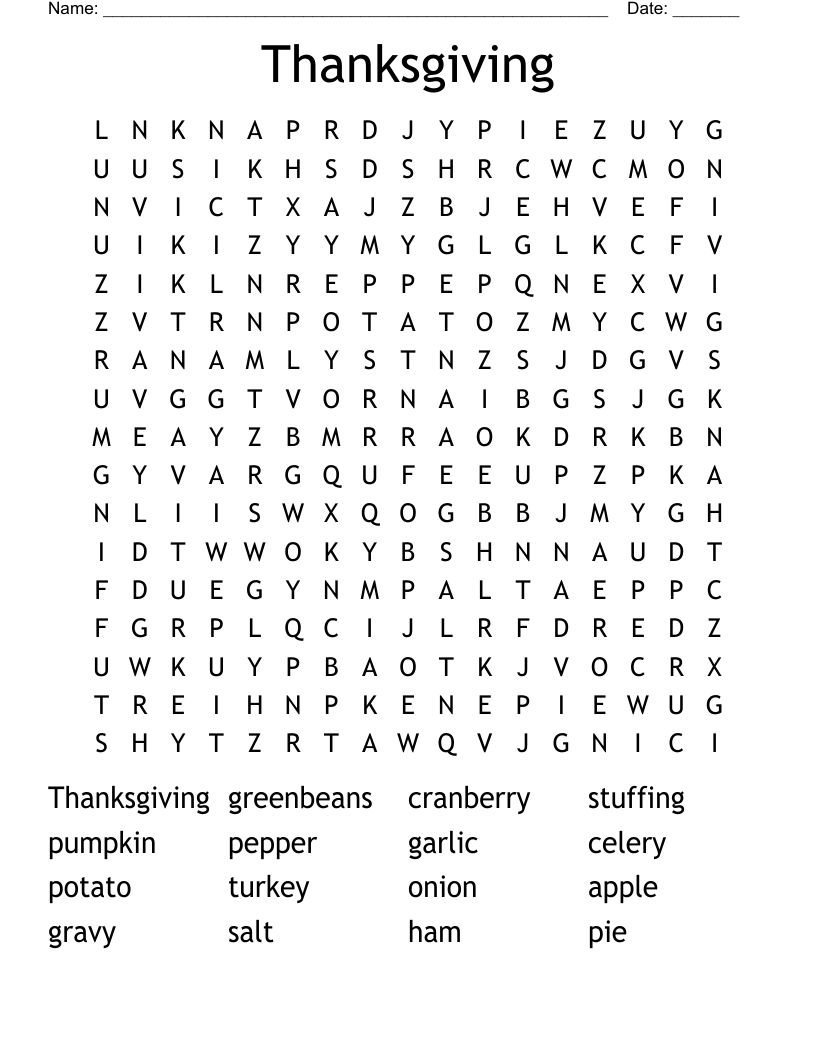 Thanksgiving Word Search