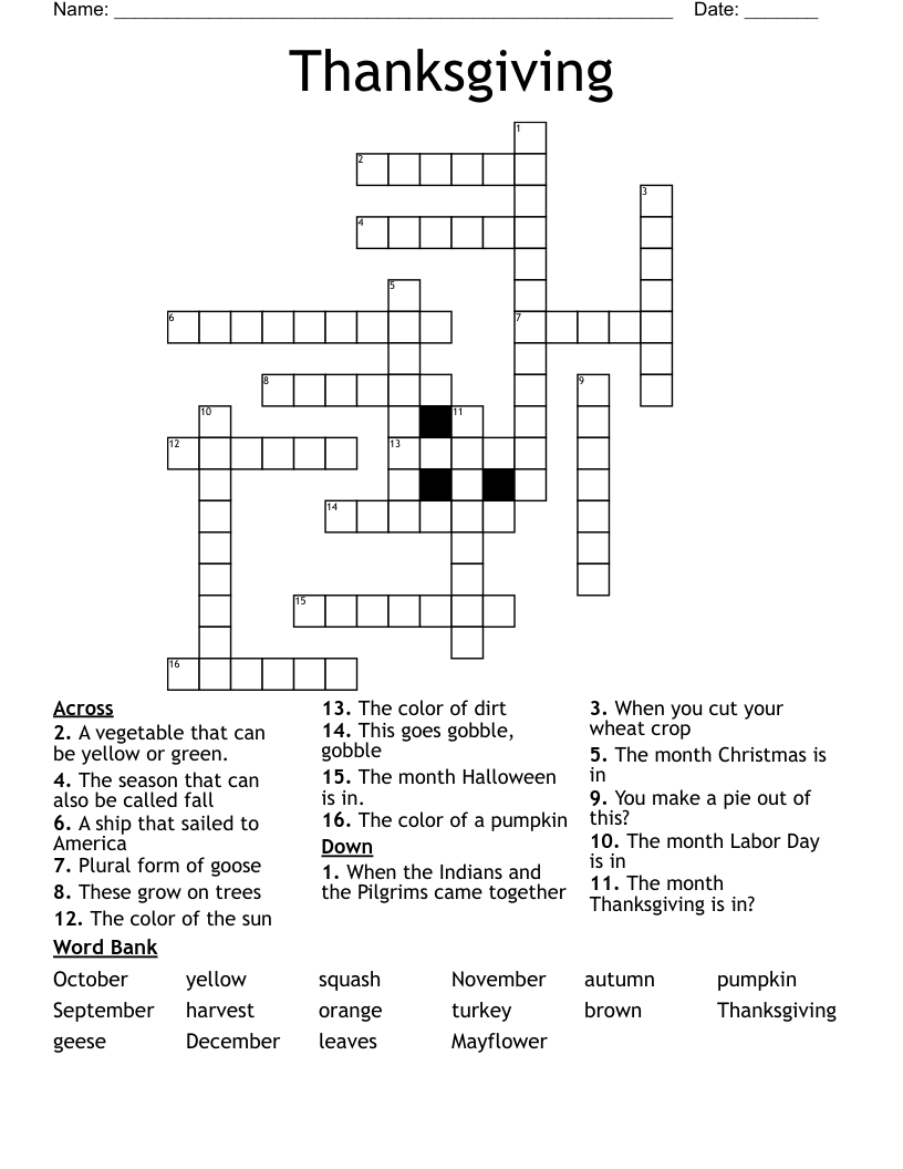 Thanksgiving Crossword