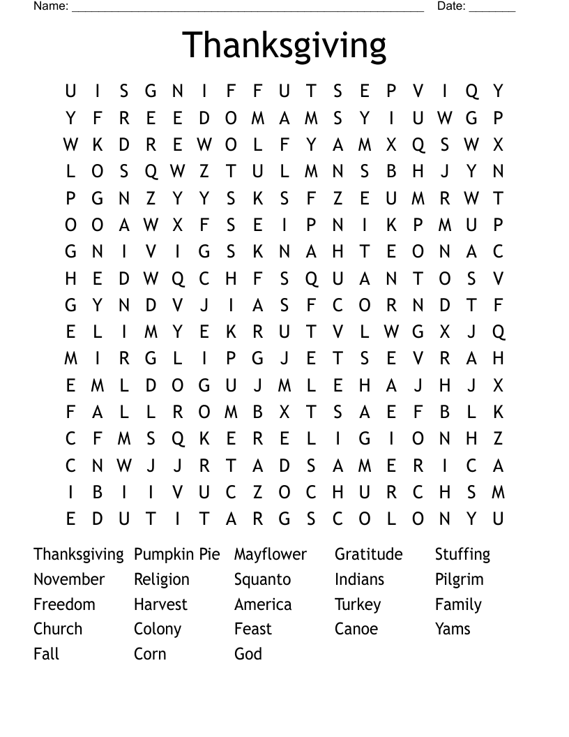 Thanksgiving Word Search