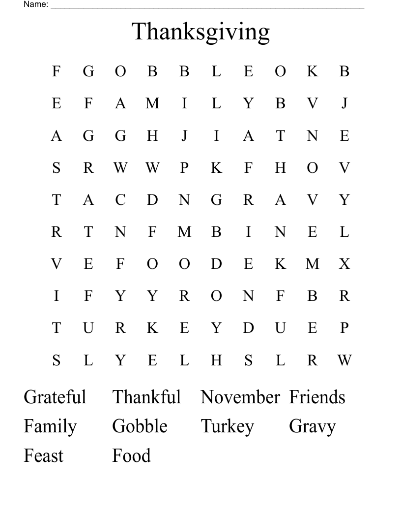 Thanksgiving Word Search