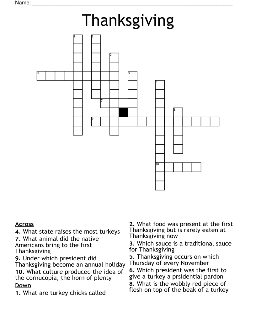 Thanksgiving Crossword