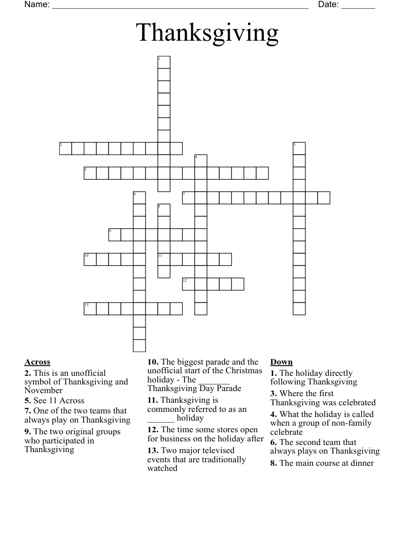 Thanksgiving Crossword