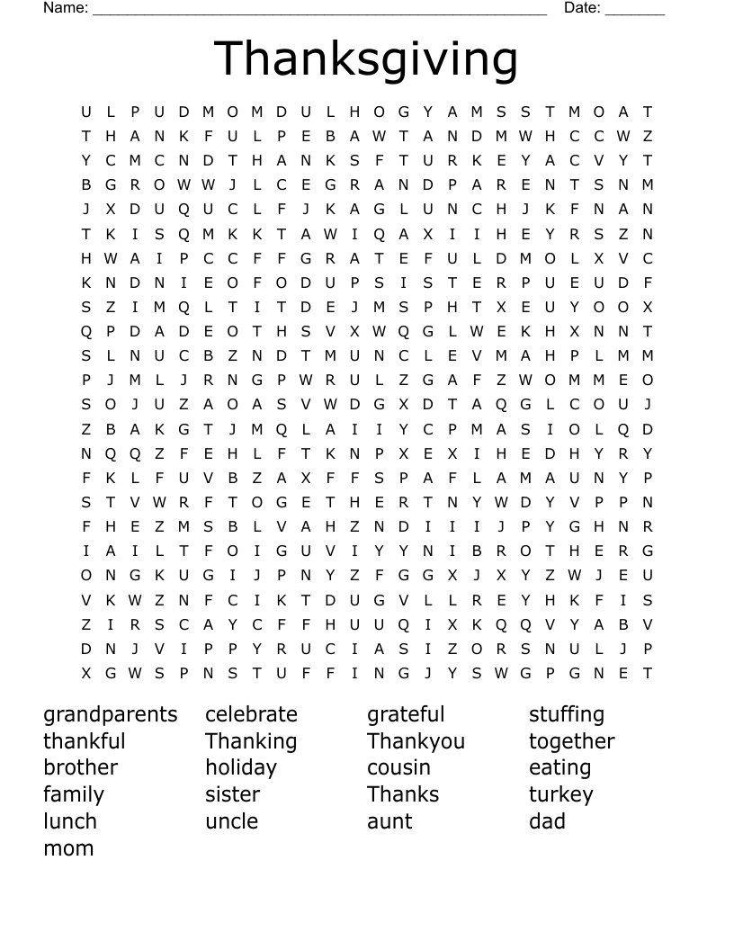 Thanksgiving Word Search