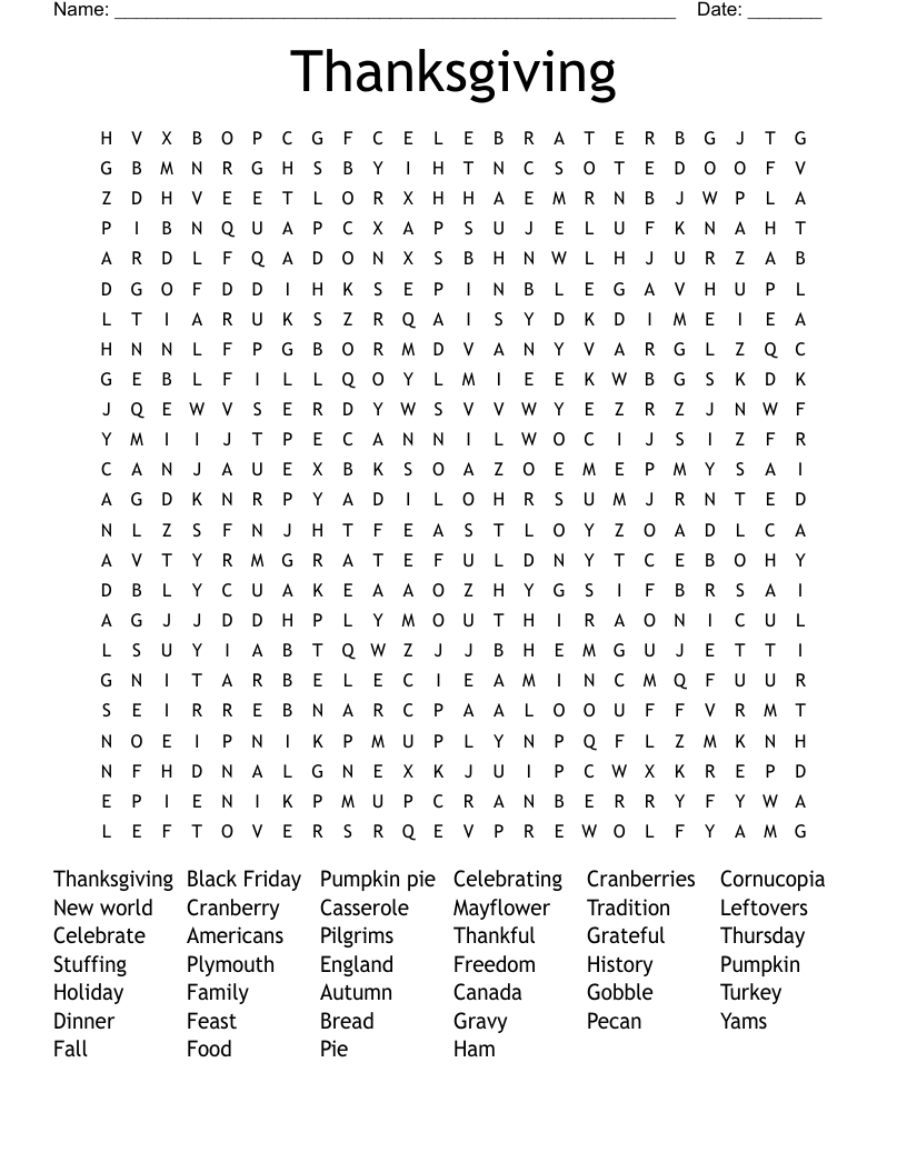 Thanksgiving Word Search