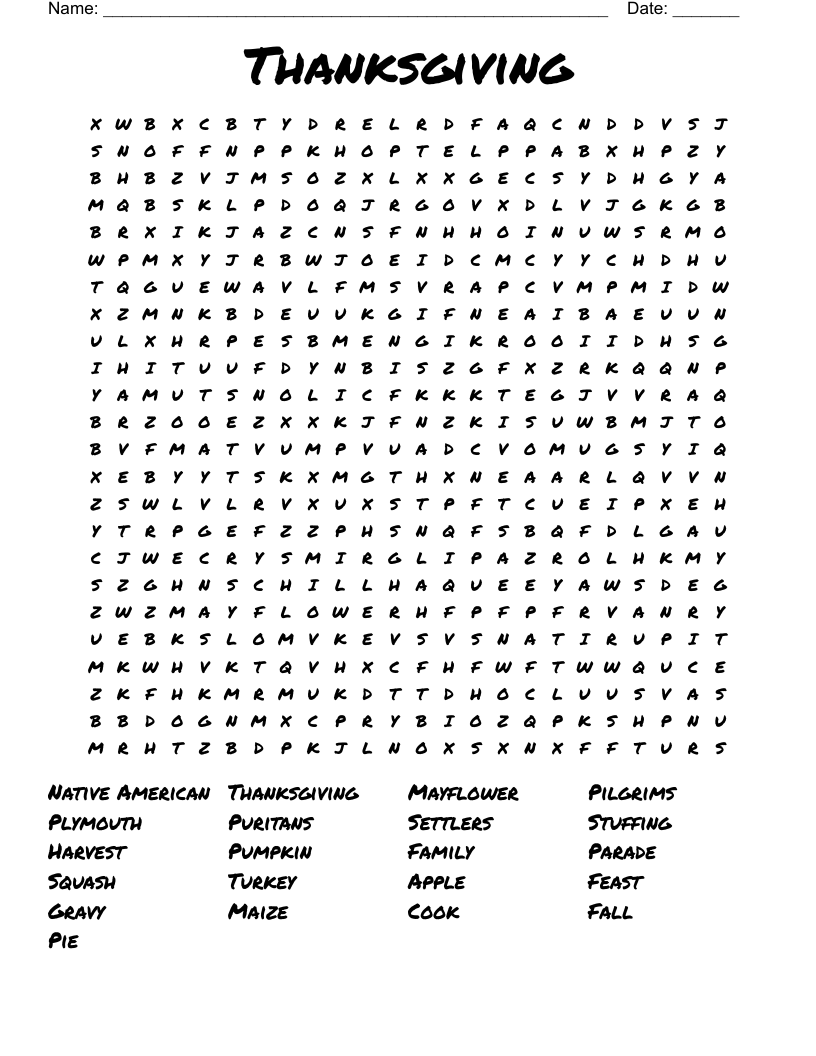 Thanksgiving Word Search