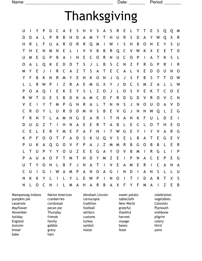 Thanksgiving Word Search