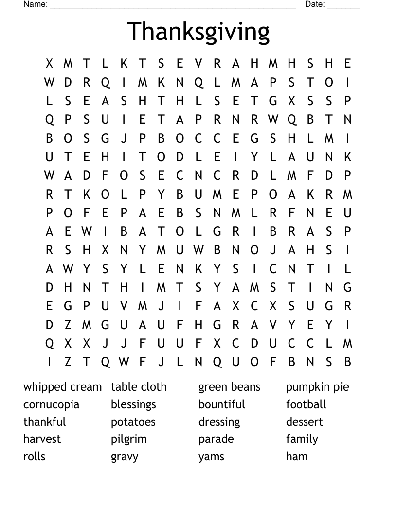 Thanksgiving Word Search