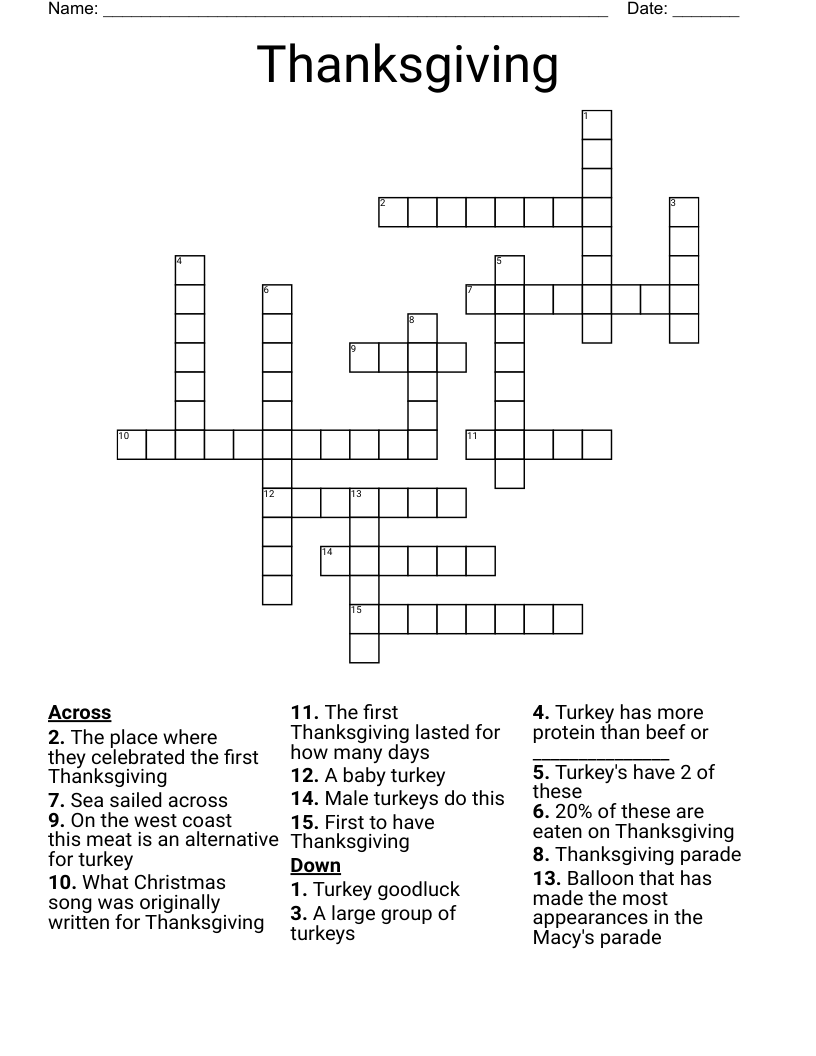 Thanksgiving Crossword