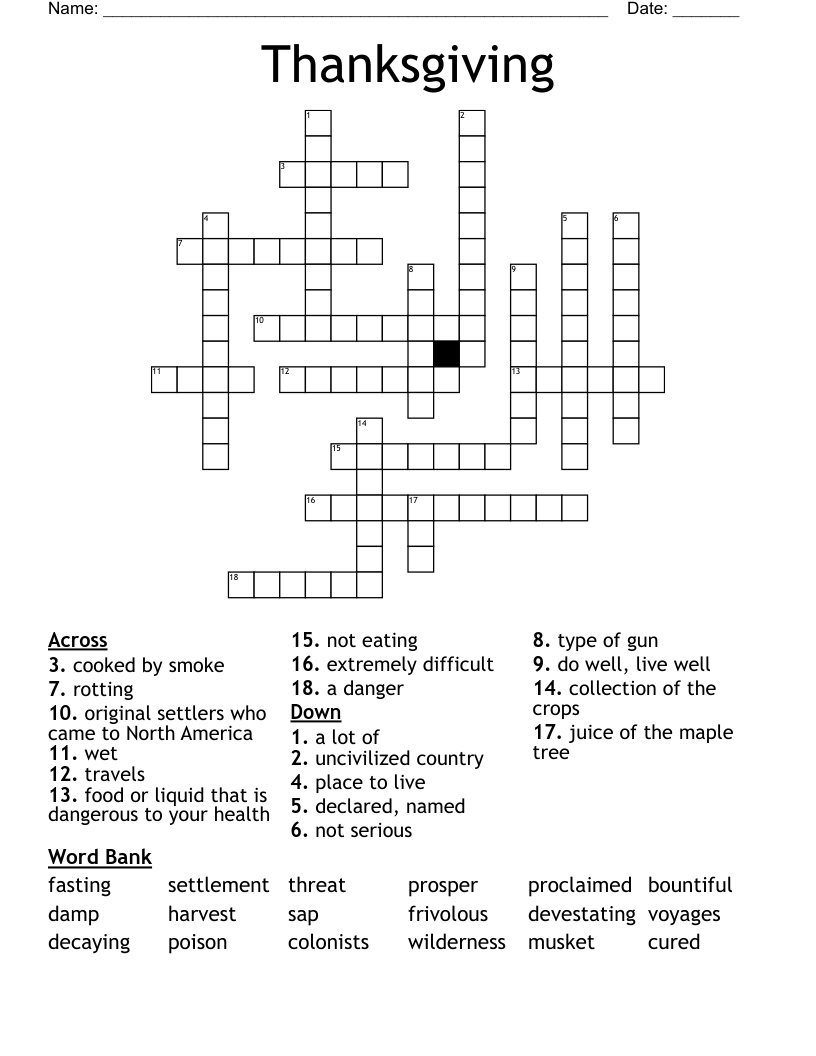 Thanksgiving Crossword