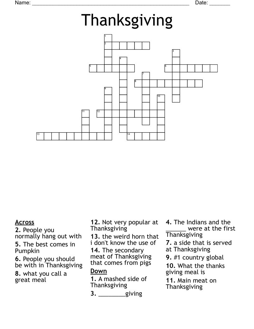 Thanksgiving Crossword
