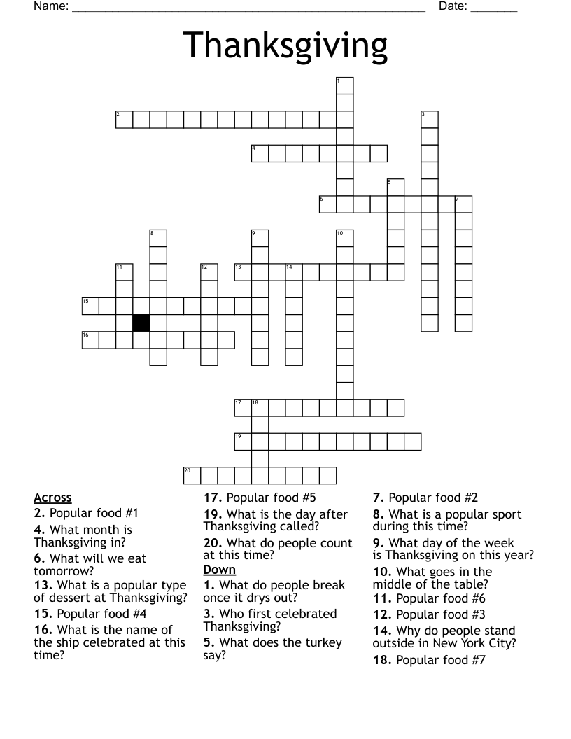 Thanksgiving Crossword