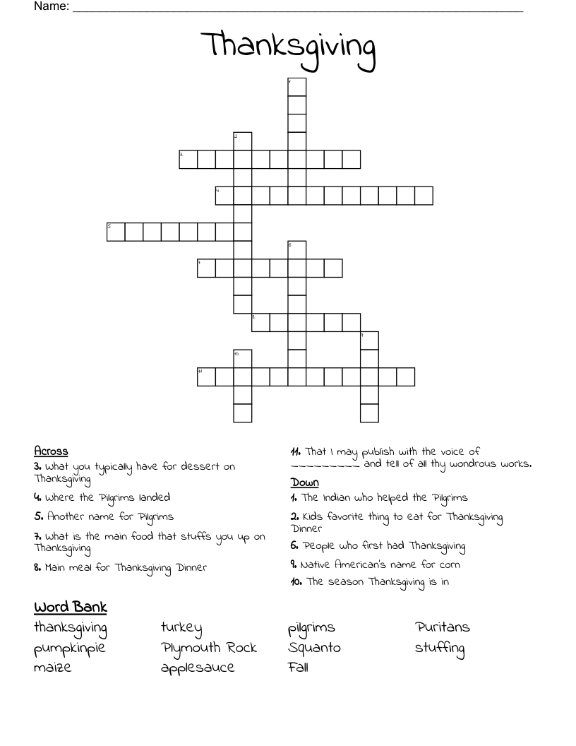 Thanksgiving Crossword