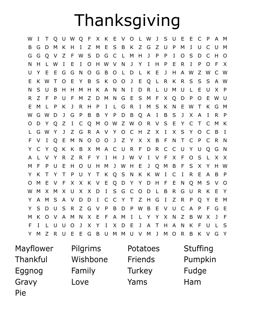 Thanksgiving Word Search