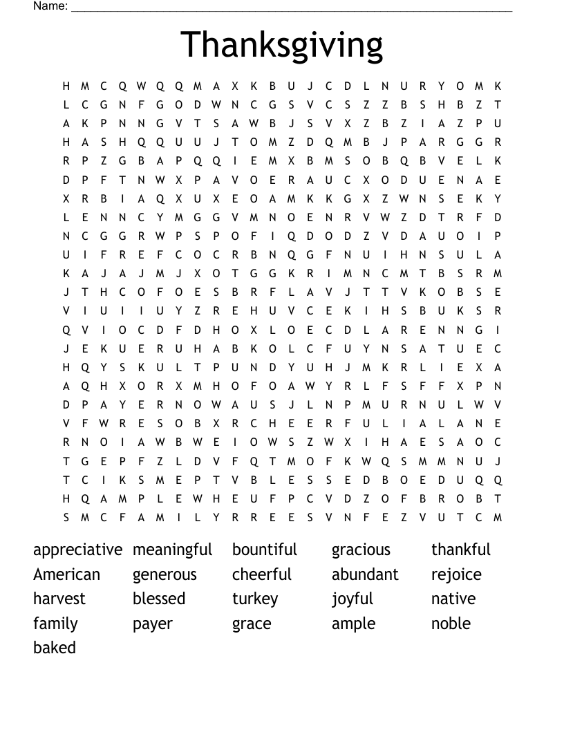 Thanksgiving Word Search