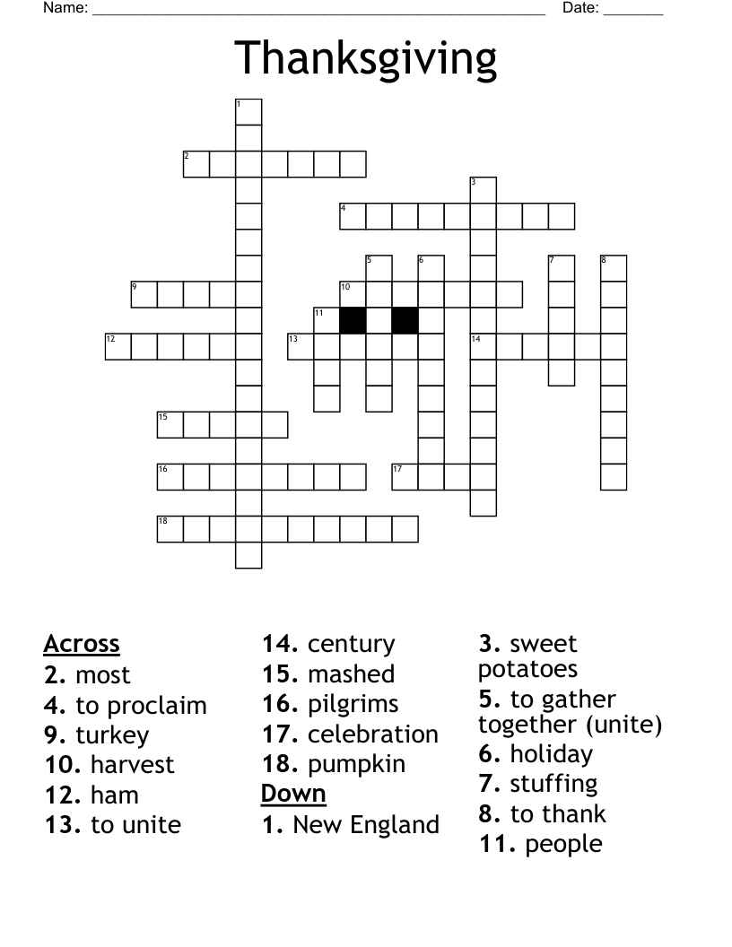 Thanksgiving Crossword