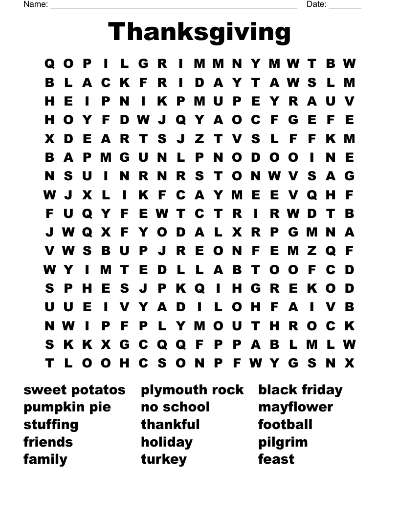 Thanksgiving Word Search