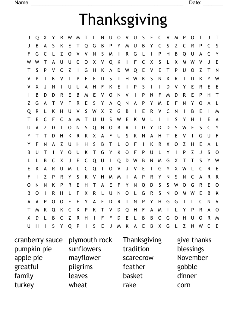 Thanksgiving Word Search