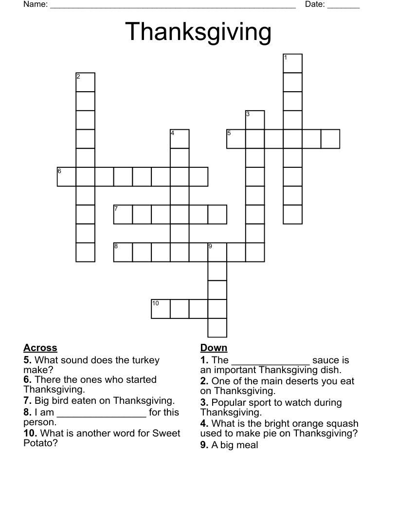 Thanksgiving Crossword