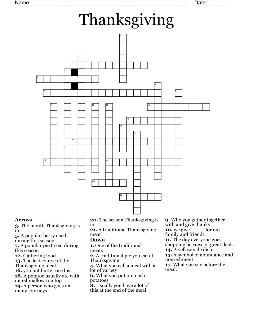 Thanksgiving Crossword