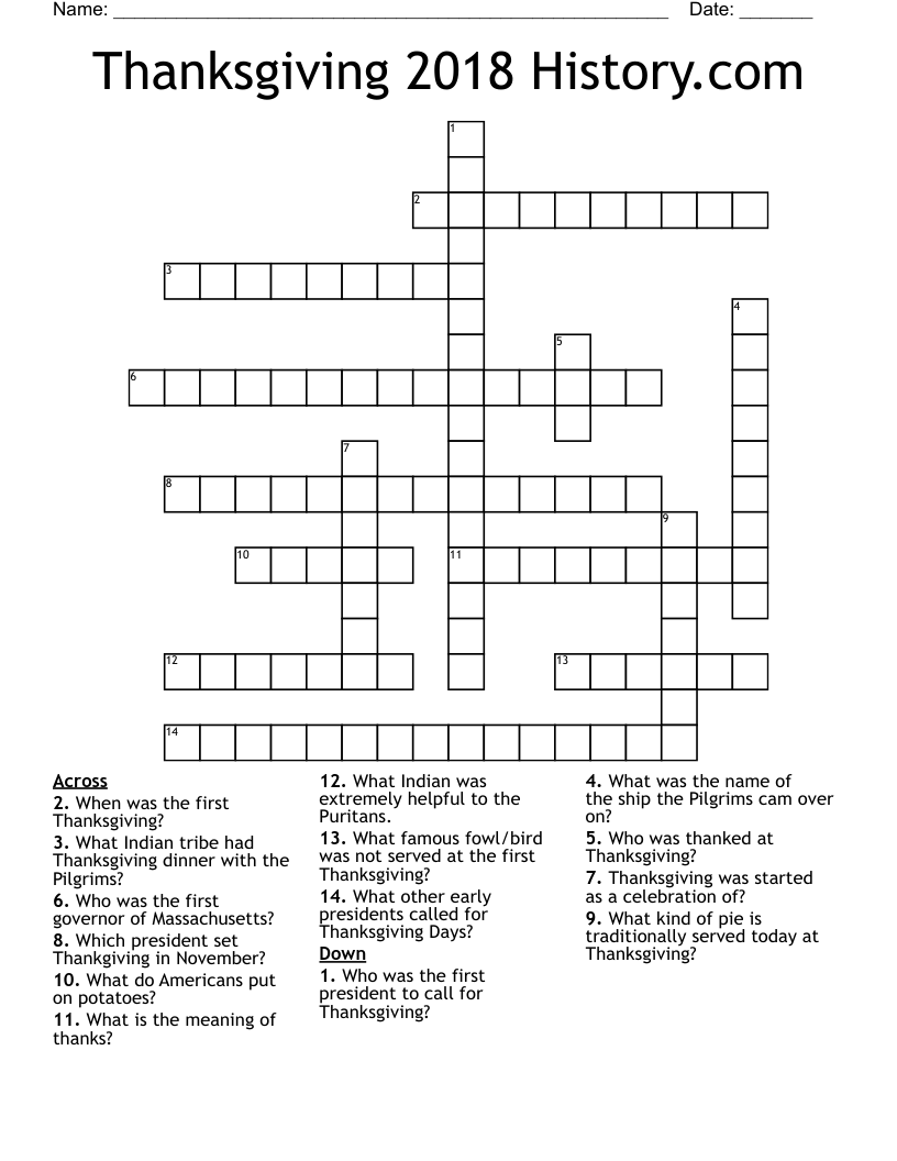 Thanksgiving 2018 History.com Crossword