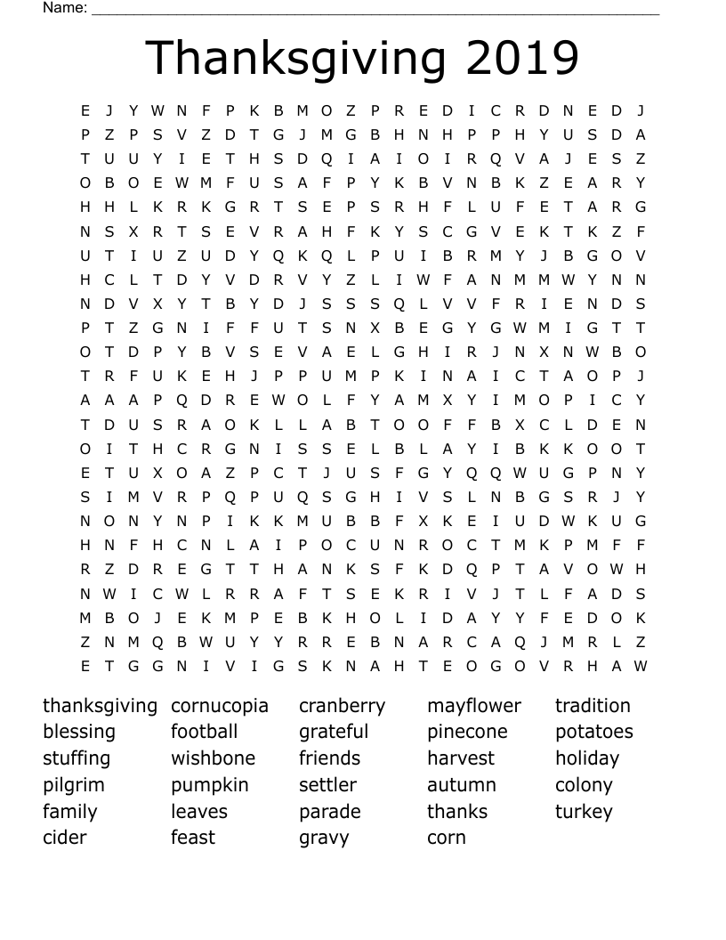 Thanksgiving 2019 Word Search