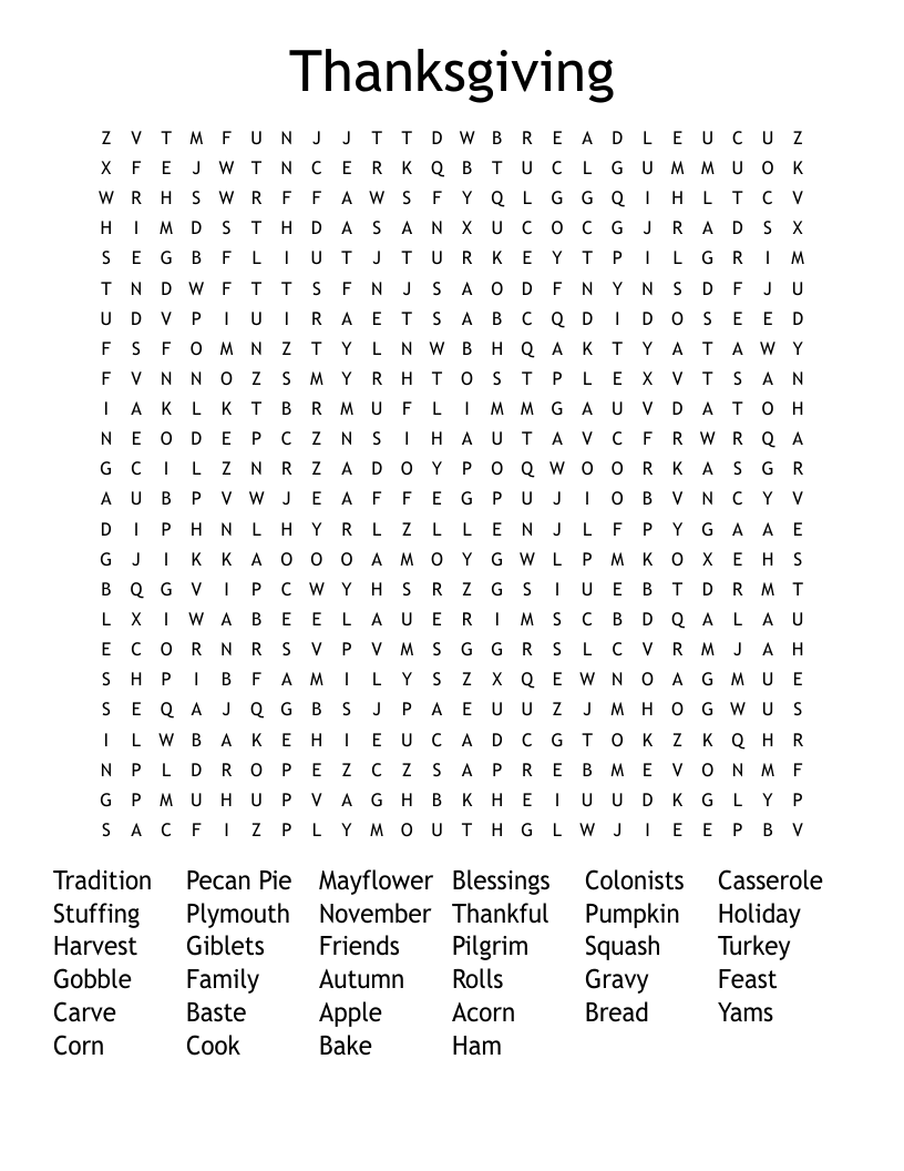 Thanksgiving Word Search