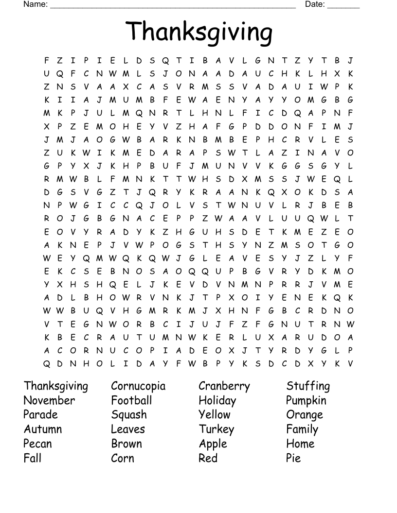 Thanksgiving Word Search